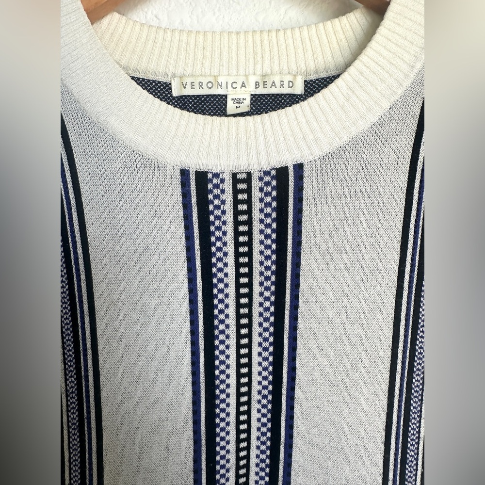 Veronica Beard Geometric‎ Knit Crewneck Sweater Ivory Navy Size Medium - Picture 5 of 12
